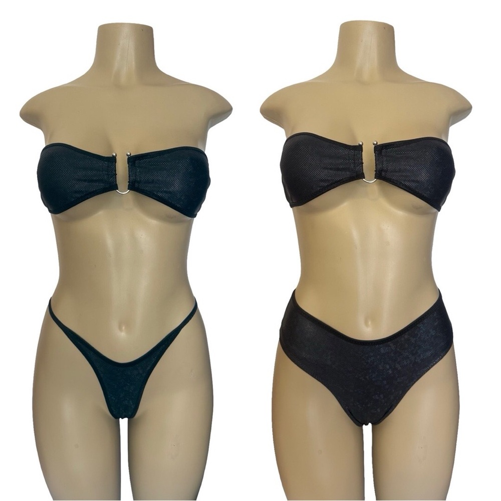 Black Bandeau Bikini with High-Cut Bottoms
